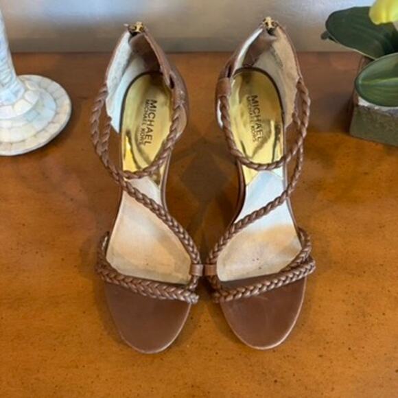 Michael Kors Brown Braided Leather Strappy Heels Sandals Size 10M - Picture 2 of 6